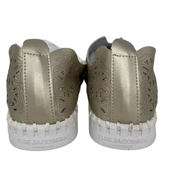 Ilse Jacobsen Hornbaek Women's Slip on Shoes Cut Out Floral Gold Size 41 - Picture 10 of 13